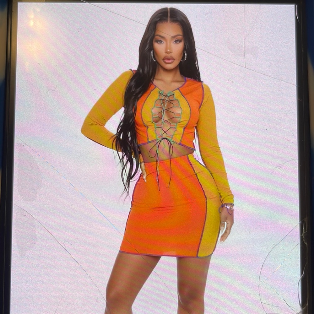 Mini skirt set orange/combo Size S
